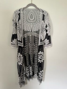 SHEIN Black and White Embroidered Sheer Long Sleeve Dress